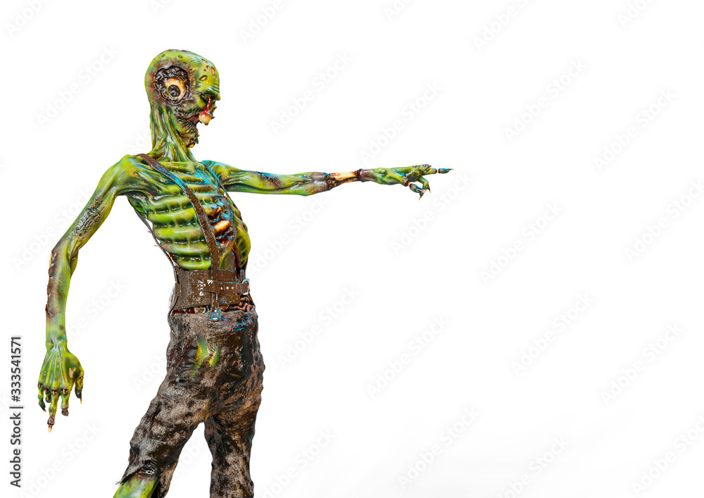 zombie is pointing on white background zombie is pointing on white background