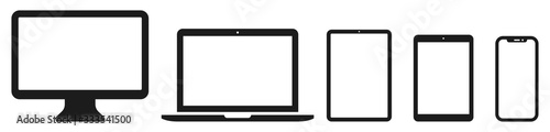 Device icon set: Laptop, Computer, Tablet and Smartphone. Vector illustration photo