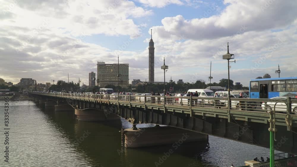 The Qasr El Nil bridge over the river Nile in central Cairo, Egypt The Qasr El Nil bridge over the river Nile in central Cairo, Egypt