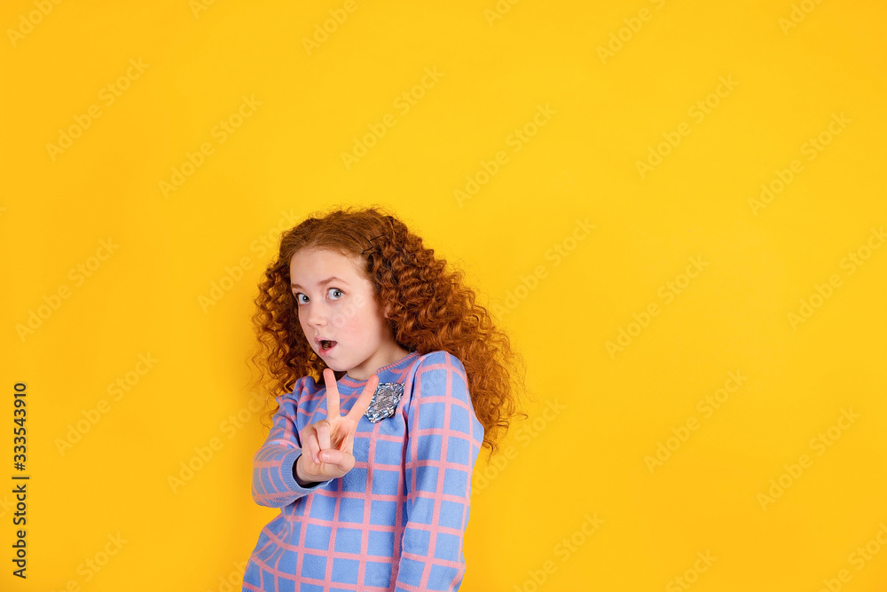 funny red girl on a yellow background