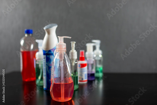 stack of soaps and disinfection standing next to each other