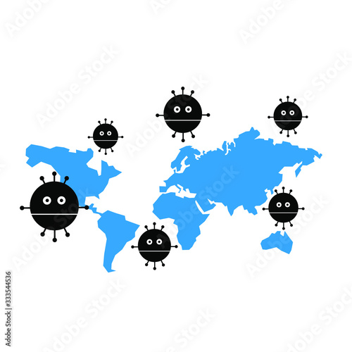 Caronovirus molecules with world map isolated on white background