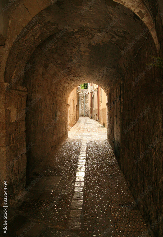 Alley in old town of Dubrovnik, Croatia