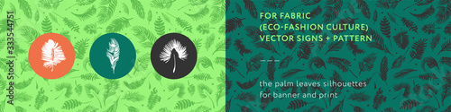 Palm leaves silhouettes pattern. Tropical background for modern fashion banner design. Leaf silhouette, natural wallpaper, trendy eco-fashion backdrop. Palms drawings, ink art, exotic decorations.