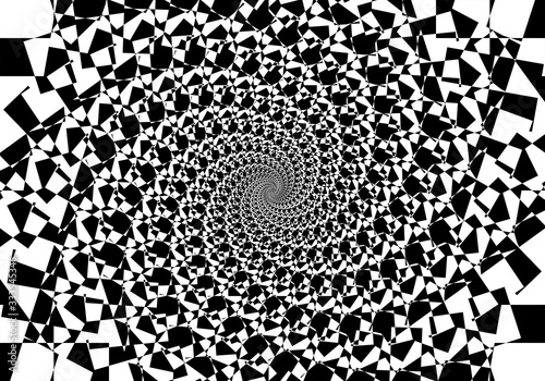 Black and White: Abstract tunnel effect with detailed shapes and patterns.