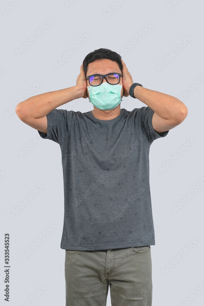 Young man doing concepts wear protective mask against infectious diseases and flu with clipping path,Corona Virus 2019-ncov Young man doing concepts wear protective mask against infectious diseases and flu with clipping path,Corona Virus 2019-ncov
