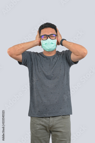 Young man doing concepts wear protective mask against infectious diseases and flu with clipping path,Corona Virus 2019-ncov