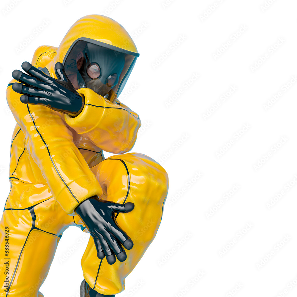 man in a biohazard suit is dancing