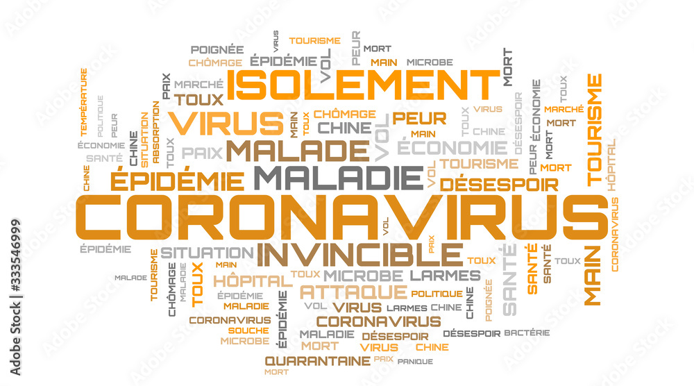 COVID-19 french word cloud on white background COVID-19 french word cloud on white background