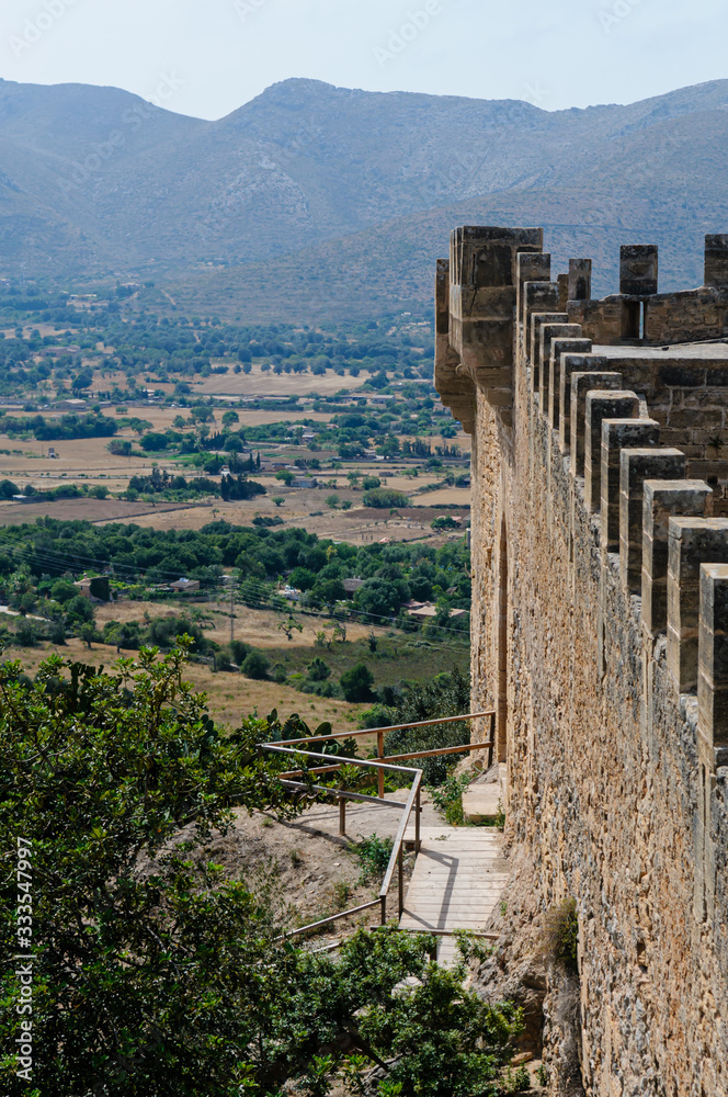 Fortified walls and ramparts at Capdepera Castle, Mallorca/Majorca