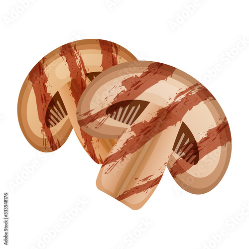 Grilled royal champignon mushrooms slice, isolated on white background. Vector illustration.