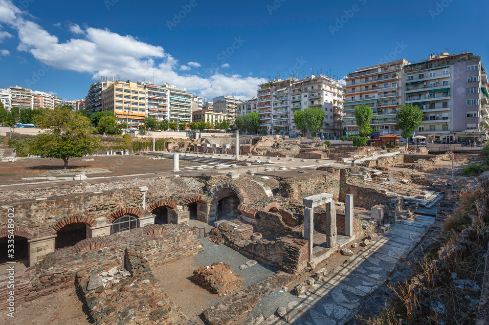 Ruins of Galerius palace in center of the town Thessaloniki, Greece