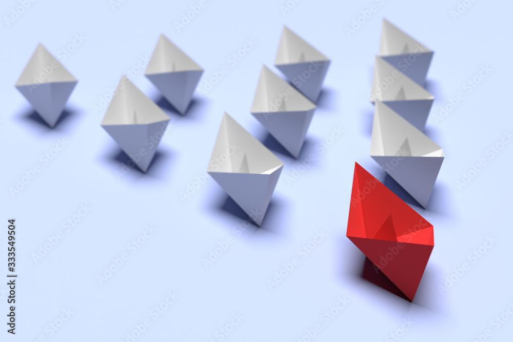 Obraz premium Leadership and business concept. One red leader ship leads other grey
