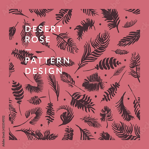 Palm leaves silhouettes pattern. Tropical background for modern fashion banner design. Leaf silhouette, natural wallpaper, trendy eco-fashion backdrop. Palms drawings, ink art, exotic decorations.