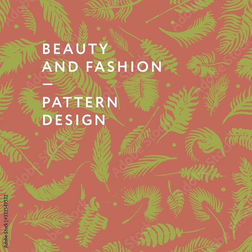Palm leaves silhouettes pattern. Tropical background for modern fashion banner design. Leaf silhouette, natural wallpaper, trendy eco-fashion backdrop. Palms drawings, ink art, exotic decorations.