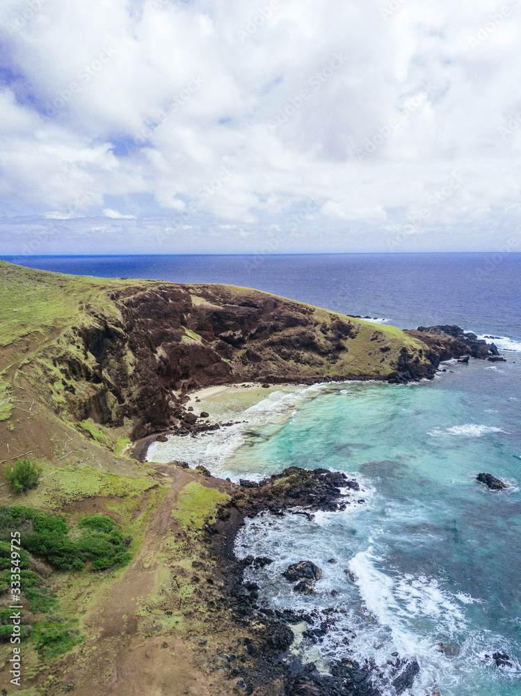 Aerial Drone View Easter Island Isla de Pascua Coast in Chile, Polynesian Island on Pacific Ocean Aerial Drone View Easter Island Isla de Pascua Coast in Chile, Polynesian Island on Pacific Ocean