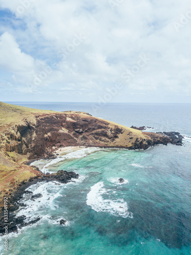 Aerial Drone View Easter Island Isla de Pascua Coast in Chile, Polynesian Island on Pacific Ocean