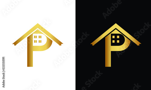 P letter roof shape logo. Real estate logo