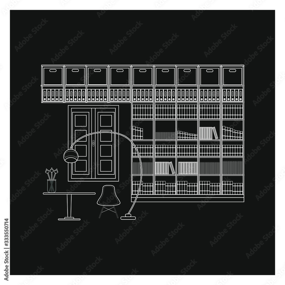 home room with library on white background