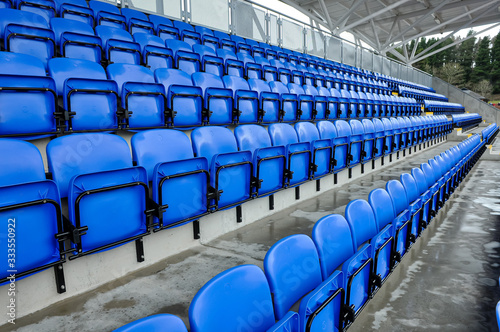 Seats in a grandstand at a sports venue