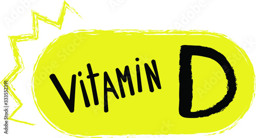 Vitamin D, tablet. icon. black-yellow vector hand drawn icon. Dietary supplement. Vitamin complex, pharmacology, ergocalciferol, cholecalciferol. It can be used as an icon, logo. sticker, poster. photo