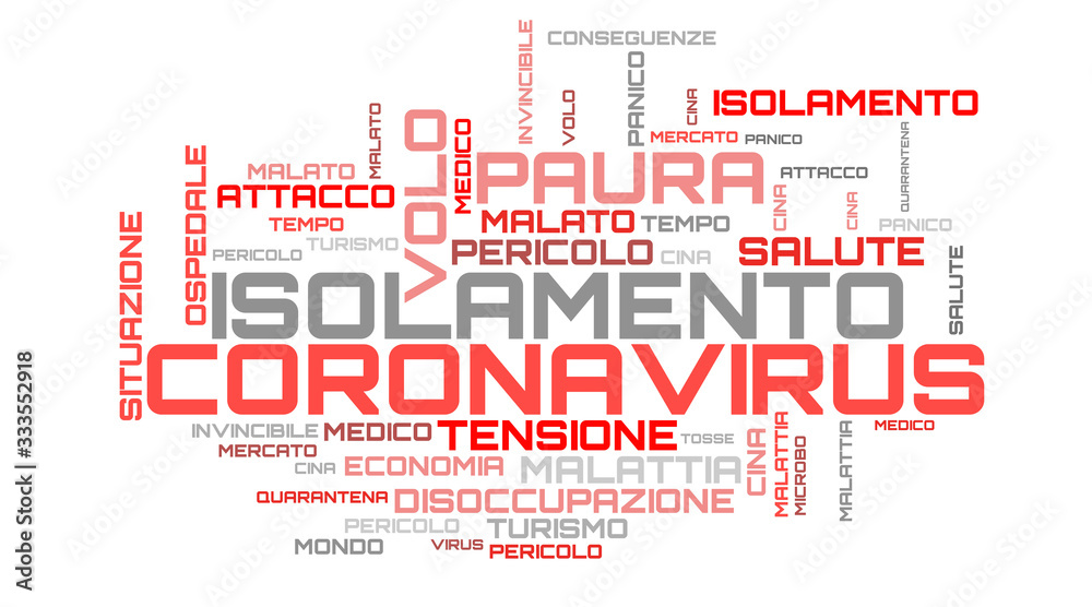 Italian language COVID-19 red word collage on white background