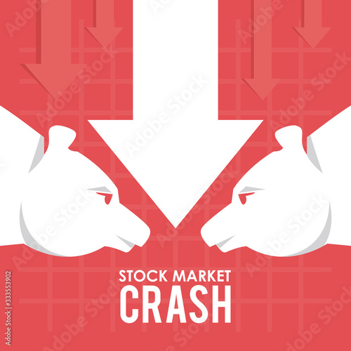 stock market crash with arrow down and bears