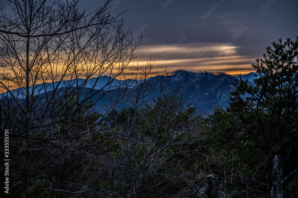 mountain sunrise with tree branches in the foreground mountain sunrise with tree branches in the foreground