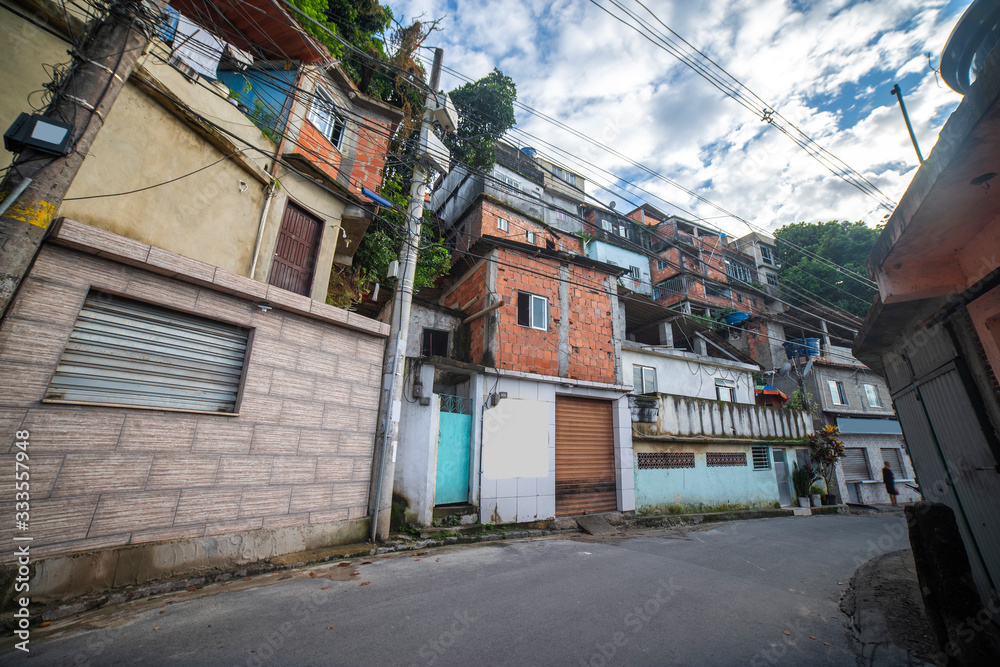 Favelas in the city of Rio de Janeiro. A place where poor people live.