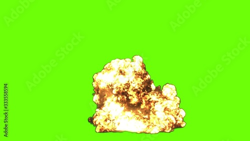 4K Animation of an Massive Explosion on Black and Green Screen or Chroma Key background. Alpha Matte is Included