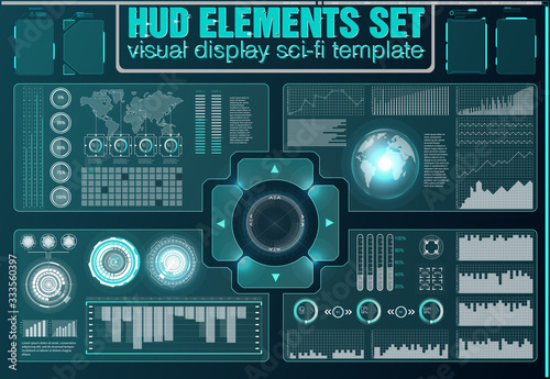 Futuristic Vector HUD Interface Screen Design. Digital callouts titles. HUD UI GUI futuristic user interface screen elements set. High tech screen for video game. Sci-fi concept design.