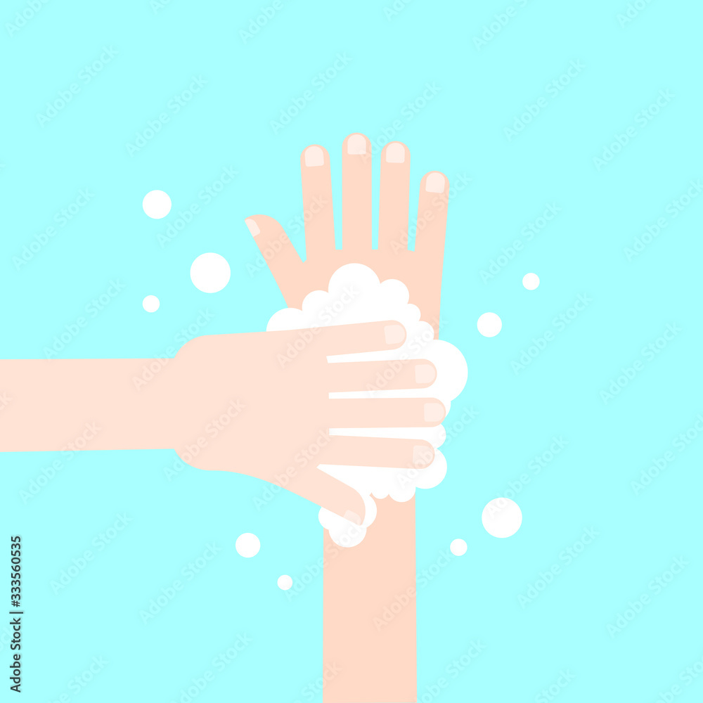 Washing hands with soap in flat style isolated on blue background. Vector illustration. Washing hands with soap in flat style isolated on blue background. Vector illustration.