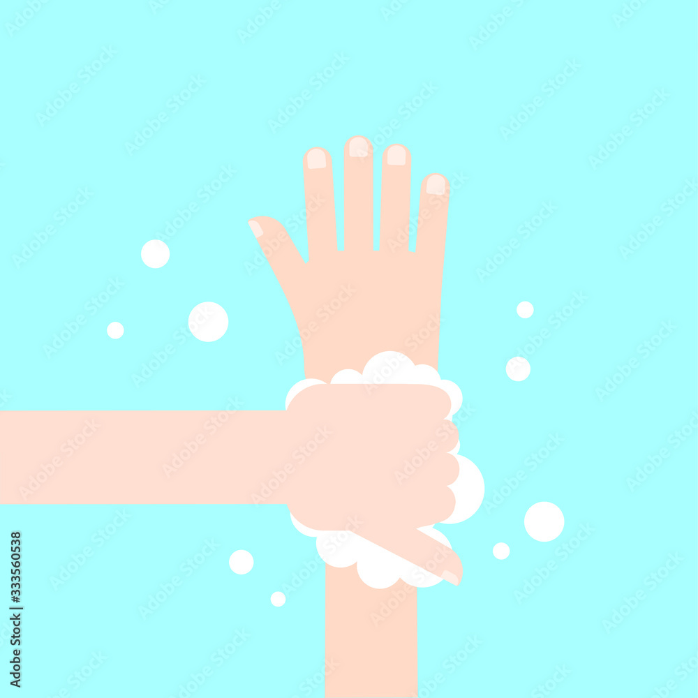 Washing hands with soap in flat style isolated on blue background. Vector illustration. Washing hands with soap in flat style isolated on blue background. Vector illustration.