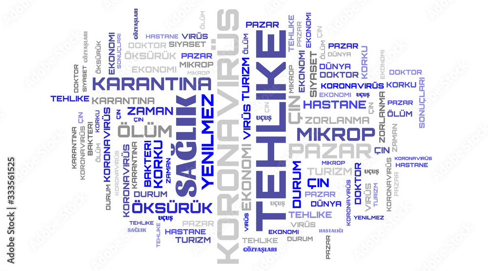 COVID-19 blue word collage on turkish language COVID-19 blue word collage on turkish language