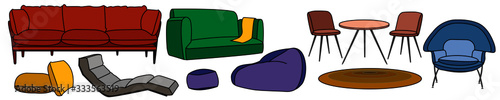 Sofa and chair sets and home accessories.Vector flat illustration stock illustration