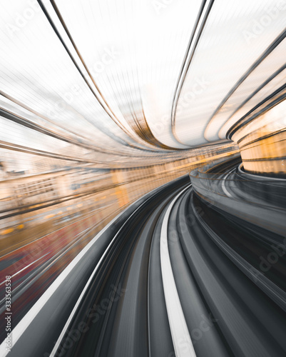 Futuristic Image of Motion Blur travelling through a bridge in Japan for time travel feel