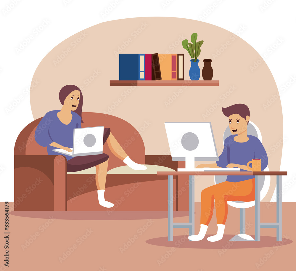 couple using computers work at home couple using computers work at home