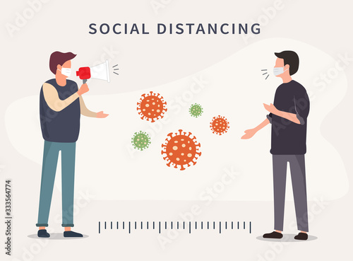 Social distancing. Space between people to avoid spreading COVID-19 Virus. Keep the 1-2 meter distance. Vector illustration