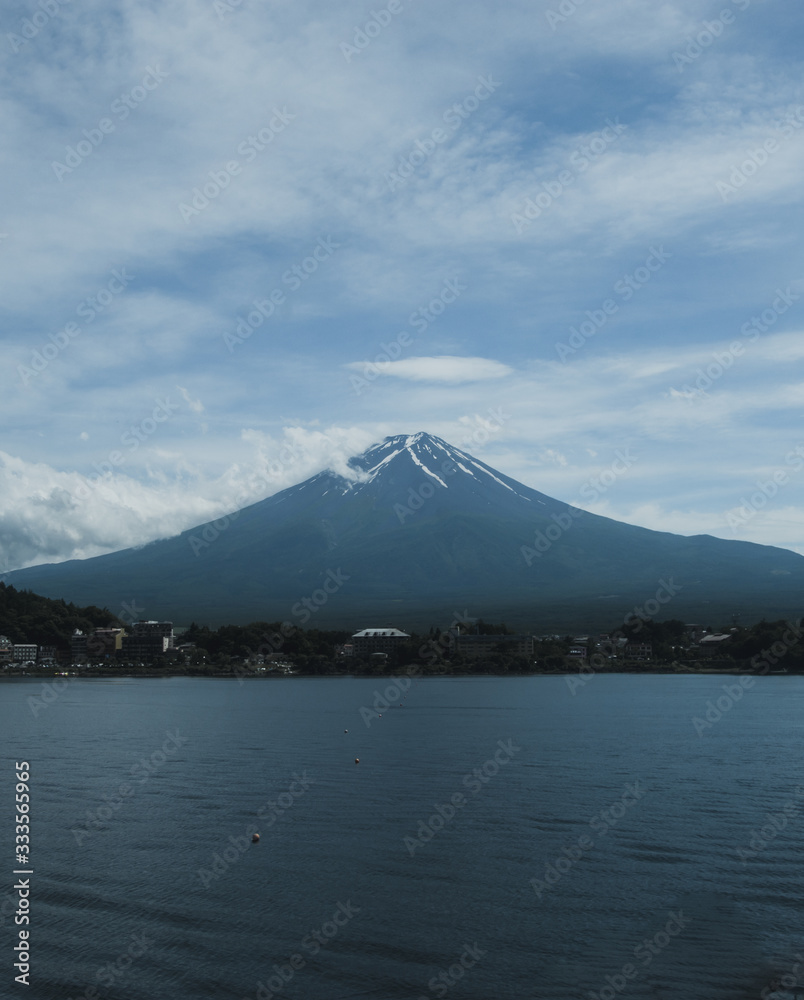 Mount fuji and lake during cloudy weather