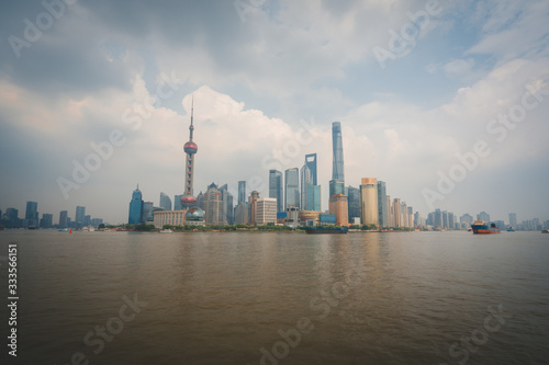 Panoramic Cityscape of Shanghai Skyline during Clear Weather