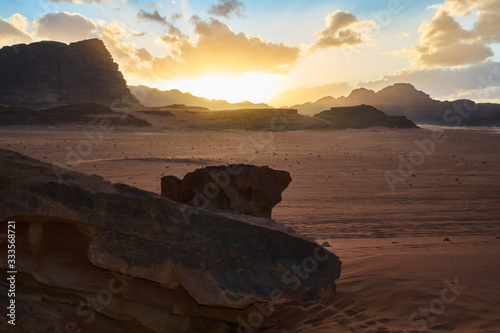 Sunset in the desert of Wadi Rum, Jordan