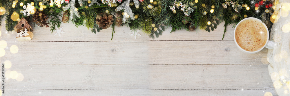Christmas background on the white wooden desk Christmas background on the white wooden desk
