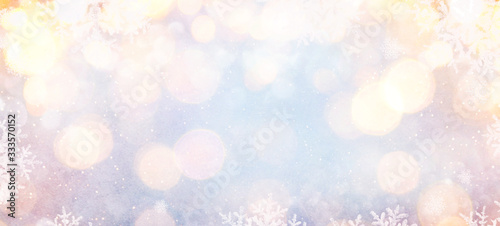 Blurred background with bokeh. Christmas and Happy New Year greeting card.