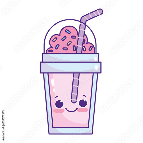 cute food frappe with straw sweet dessert kawaii cartoon isolated design