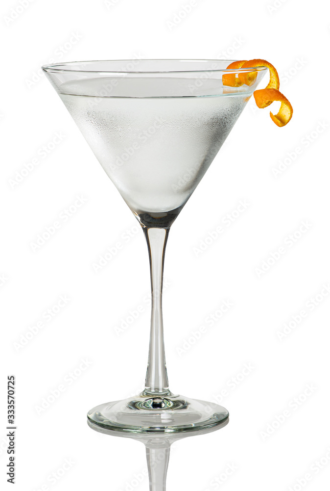 Martini with orange twist. Dry Martini with a citrus spiral peel as