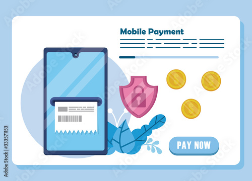 payment online technology with smartphone and shield