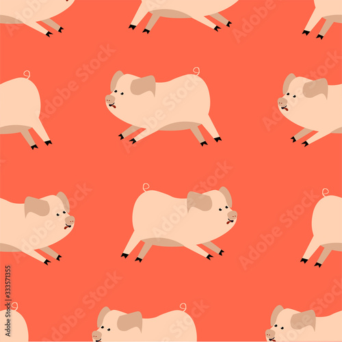 Seamless pattern of cute mini pigs on a soft background