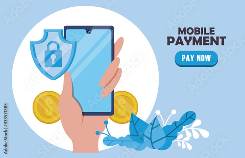 payment online technology with smartphone and coins dollars