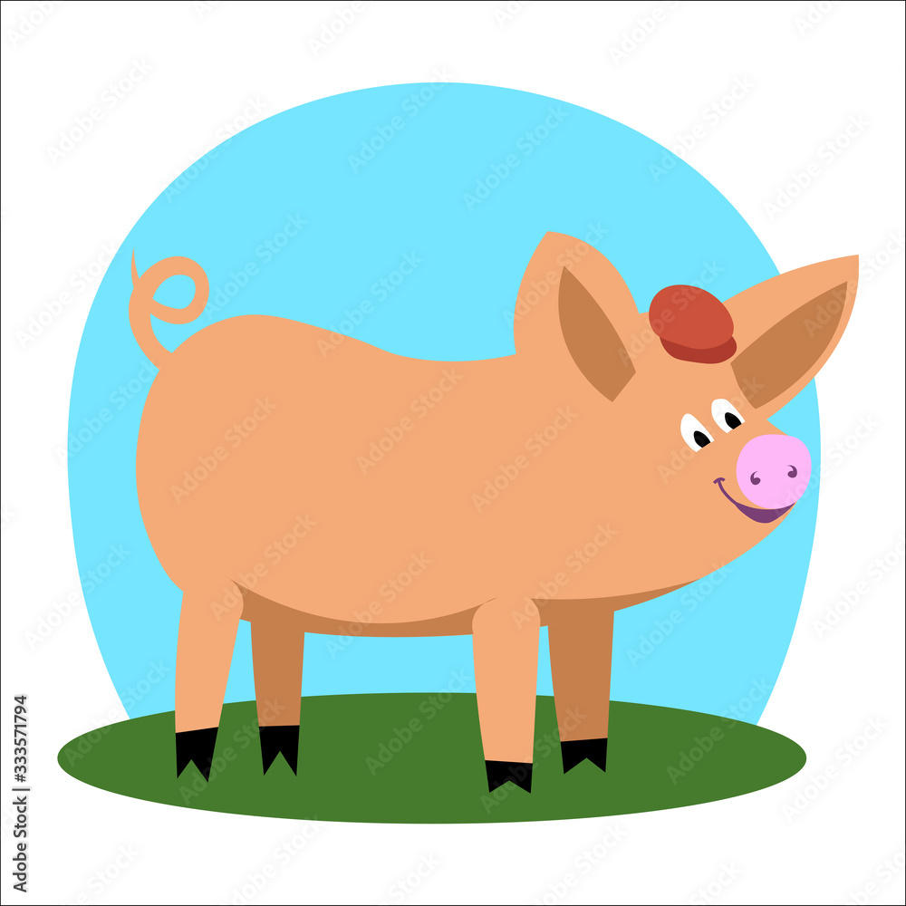 Vector illustration of a cute mini pig in cartoon style isolated on white background. Vector illustration of a cute mini pig in cartoon style isolated on white background.