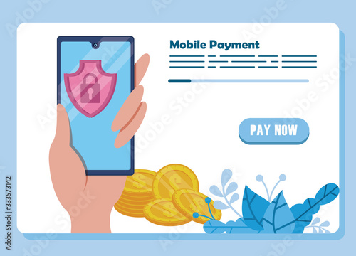 payment online technology with smartphone and coins dollars